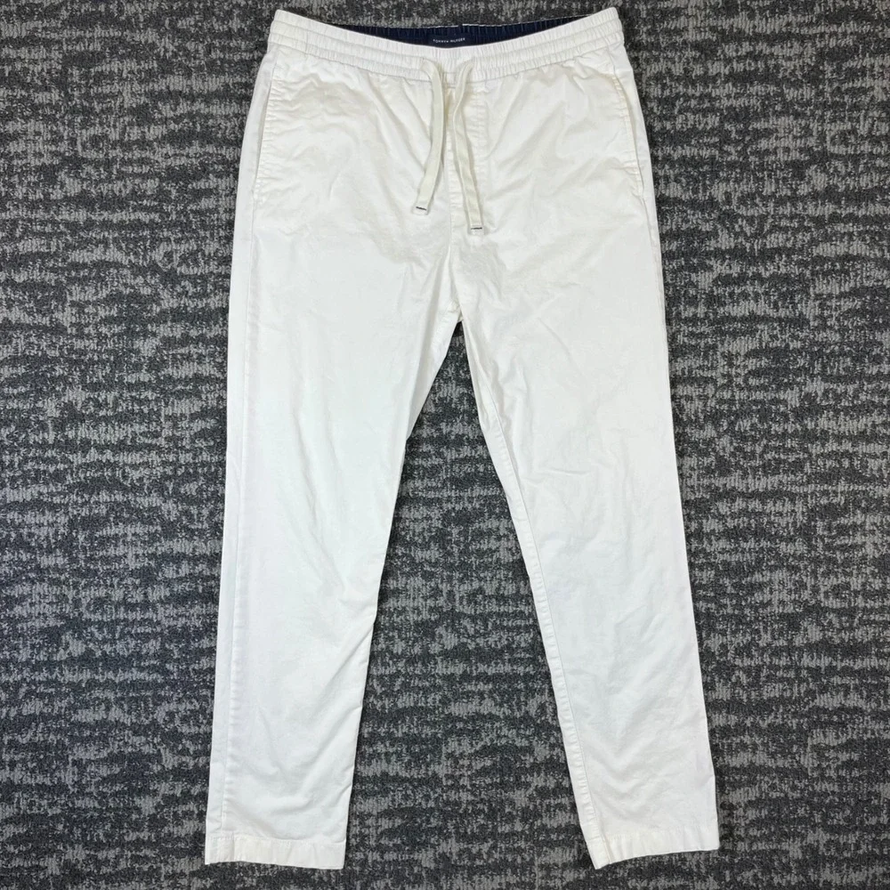 Tommy Hilfiger Chino Pants Mens Medium White Drawstring Stretch Casual Trousers